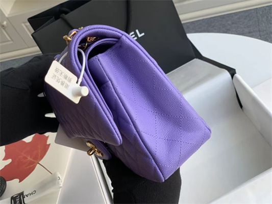 Chanel Medium Classic Flap Bag Grained Calfskin Gold Tone Metal Purple 01112