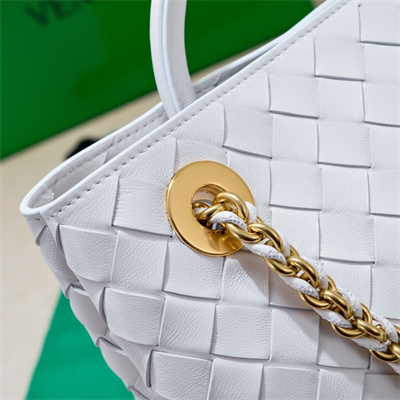 BV Small Andiamo Top handle bag With Chain Lambskin Leather White