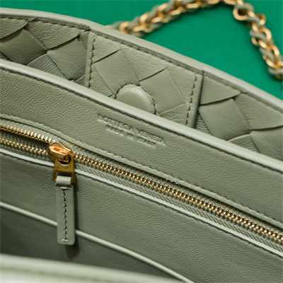 BV Small Andiamo Top handle bag With Chain Lambskin Leather Travertine