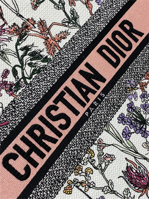 CD Medium Book Tote White Multicolor Dior Herbarium Embroidery