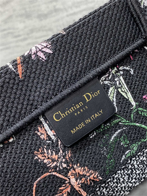 CD Medium Book Tote Black Multicolor Dior Herbarium Embroidery