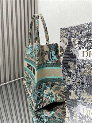 CD Medium Dioriviera Dior Book Tote Raffia with Aquamarina Toile de Jouy Sauvage Embroidery Green