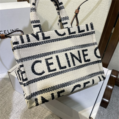 Celine Small Cabas Thais In Textile With Celine Jacquard And Calfskin White/Black