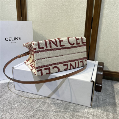 Celine Small Cabas Thais In Textile With Celine Jacquard And Calfskin White/Red