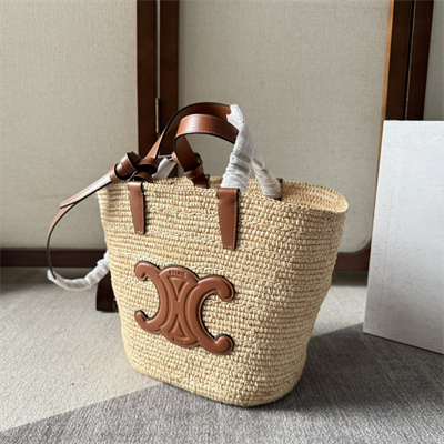 Celine Teen Supple Classic Panier In Raffia and Calfskin Brown