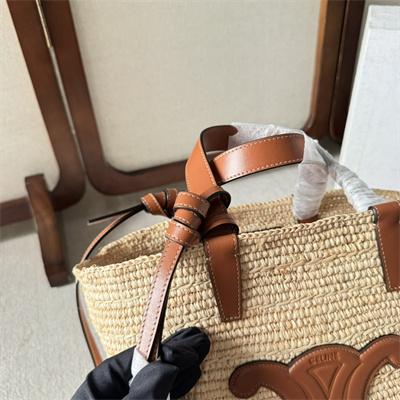 Celine Teen Supple Classic Panier In Raffia and Calfskin Brown