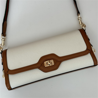 Gu.cci Luce Small Shoulder Bag Canvas and Brown Leather Trim 786027