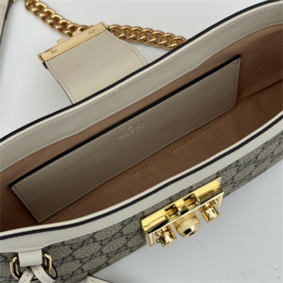 Gu.cci Padlock Small Shoulder Bag Beige and ebony GG Supreme canvas White Leather Trim 811705