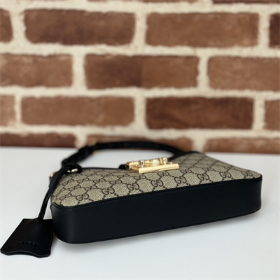 Gu.cci Padlock Small Shoulder Bag Beige and ebony GG Supreme canvas Black Leather Trim 811705