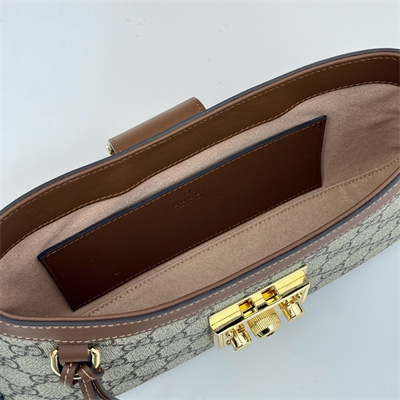 Gu.cci Padlock Small Shoulder Bag Beige and ebony GG Supreme canvas Brown Leather Trim 811705