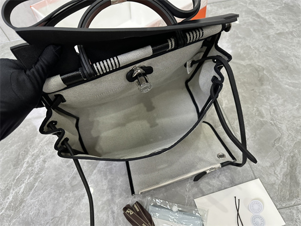 Her.mes Herbag 31 Canvas and Calfskin With Stripe Printing