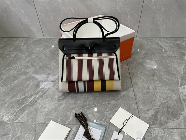 Her.mes Herbag 31 Canvas and Calfskin With Stripe Printing