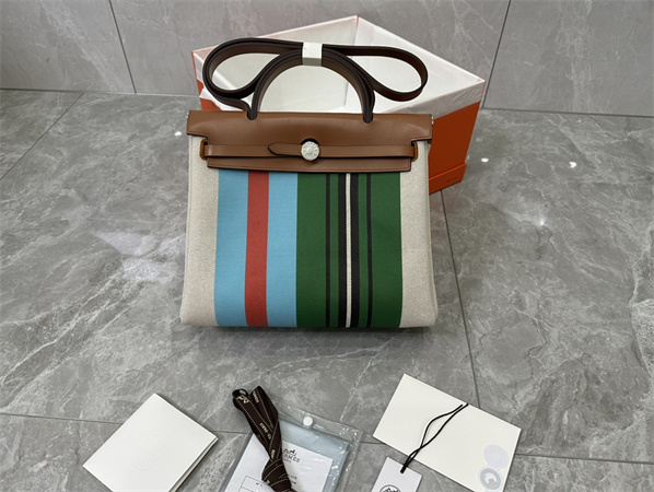 Her.mes Herbag 31 Canvas and Calfskin With Stripe Printing