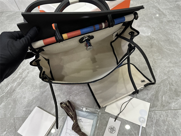 Her.mes Herbag 31 Canvas and Calfskin With Stripe Printing
