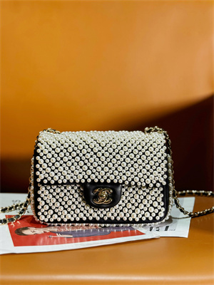 Chanel Mini Classic Flap Bag With Pearls Gold Tone Metal
