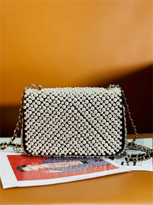 Chanel Mini Classic Flap Bag With Pearls Gold Tone Metal