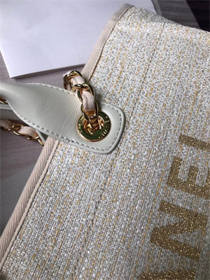 Chanel Deauville Large Shopping Bag Mixed Fibers Gold Tone Metal Cream A66941