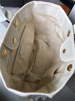 Chanel Deauville Large Shopping Bag Mixed Fibers Gold Tone Metal Cream A66941