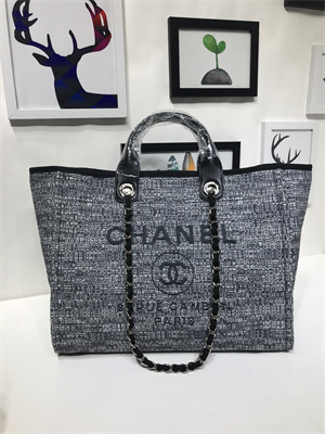 Chanel Deauville Large Shopping Bag Mixed Fibers Gold Tone Metal Black A66941