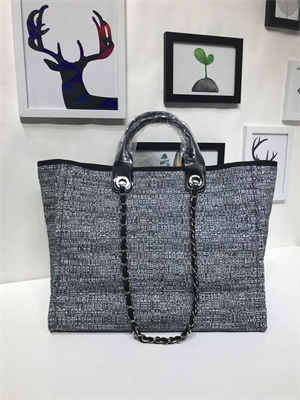 Chanel Deauville Large Shopping Bag Mixed Fibers Gold Tone Metal Black A66941