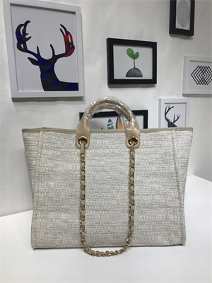 Chanel Deauville Large Shopping Bag Mixed Fibers Gold Tone Metal  A66941