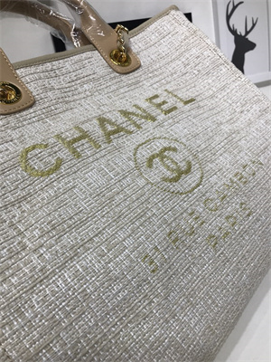 Chanel Deauville Large Shopping Bag Mixed Fibers Gold Tone Metal  A66941