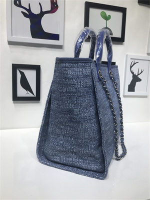 Chanel Deauville Large Shopping Bag Mixed Fibers Gold Tone Metal Blue A66941