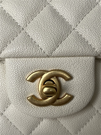 Chanel Mini Flap Bag With Top Handle Grained Calfskin Gold Tone Metal White AS2431