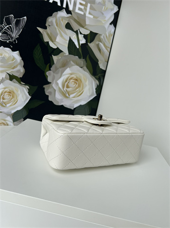 Chanel Mini Flap Bag With Top Handle Lambskin Gold Tone Metal White AS2431