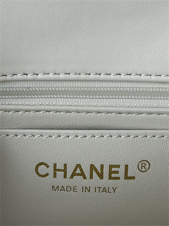 Chanel Mini Flap Bag With Top Handle Lambskin Gold Tone Metal White AS2431