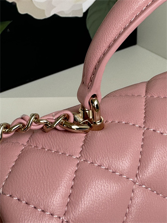 Chanel Mini Flap Bag With Top Handle Lambskin Gold Tone Metal Pink AS2431