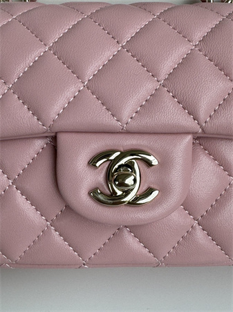 Chanel Mini Flap Bag With Top Handle Lambskin Gold Tone Metal Pink AS2431