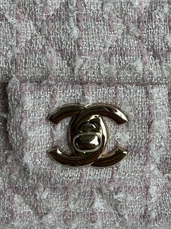 Chanel Mini Flap Bag With Top Handle Tweed Gold Tone Metal Pink AS2431