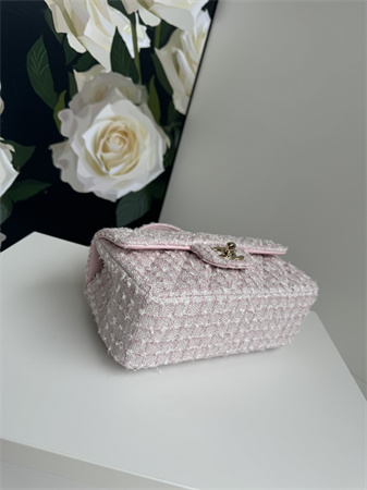Chanel Mini Flap Bag With Top Handle Tweed Gold Tone Metal Pink AS2431