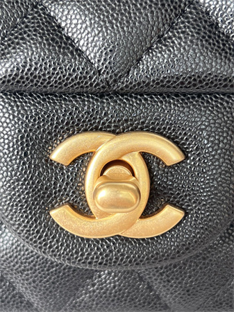 Chanel Mini Flap Bag With Top Handle Grained Calfskin Gold Tone Metal Black AS2431