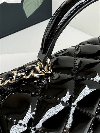 Chanel Mini Flap Bag With Top Handle Patent Calfskin Gold Tone Metal Black AS2431