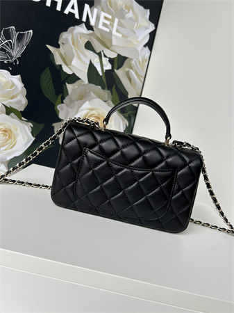 Chanel Mini Flap Bag With Top Handle Lambskin Gold Tone Metal Black AS2431