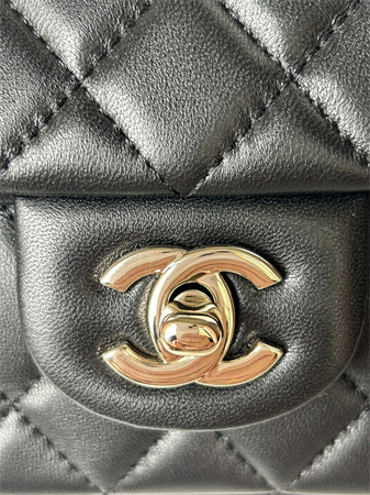 Chanel Mini Flap Bag With Top Handle Lambskin Gold Tone Metal Black AS2431