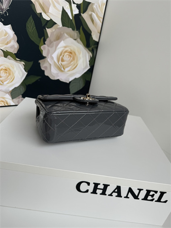 Chanel Mini Flap Bag With Top Handle Patent Calfskin Gold Tone Metal Grey AS2431