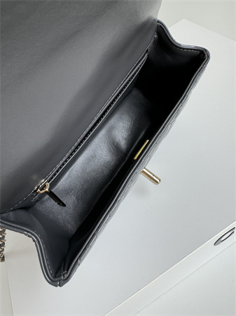 Chanel Mini Flap Bag With Top Handle Patent Calfskin Gold Tone Metal Grey AS2431