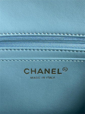 Chanel Mini Flap Bag With Top Handle Lambskin Gold Tone Metal Blue AS2431