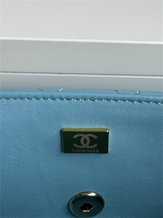 Chanel Mini Flap Bag With Top Handle Lambskin Gold Tone Metal Blue AS2431