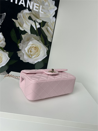 Chanel Mini Flap Bag With Top Handle Lambskin Gold Tone Metal Lt Pink AS2431