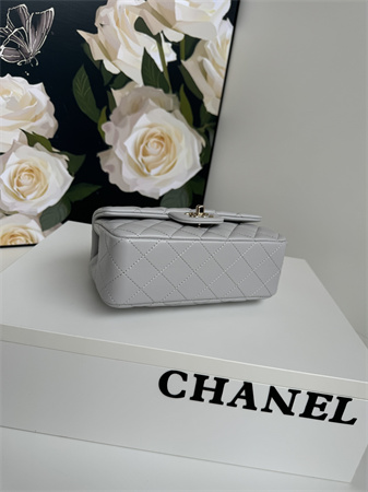Chanel Mini Flap Bag With Top Handle Lambskin Gold Tone Metal Grey AS2431