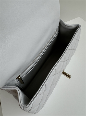 Chanel Mini Flap Bag With Top Handle Lambskin Gold Tone Metal Grey AS2431