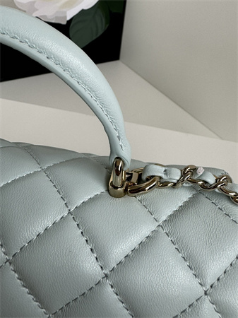 Chanel Mini Flap Bag With Top Handle Lambskin Gold Tone Metal Pale Blue AS2431