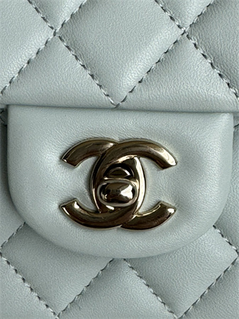 Chanel Mini Flap Bag With Top Handle Lambskin Gold Tone Metal Pale Blue AS2431