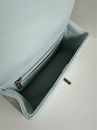 Chanel Mini Flap Bag With Top Handle Lambskin Gold Tone Metal Pale Blue AS2431
