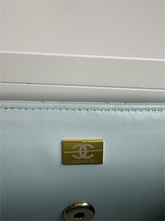 Chanel Mini Flap Bag With Top Handle Lambskin Gold Tone Metal Pale Blue AS2431