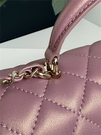 Chanel Mini Flap Bag With Top Handle Lambskin Gold Tone Metal Dk Pink AS2431